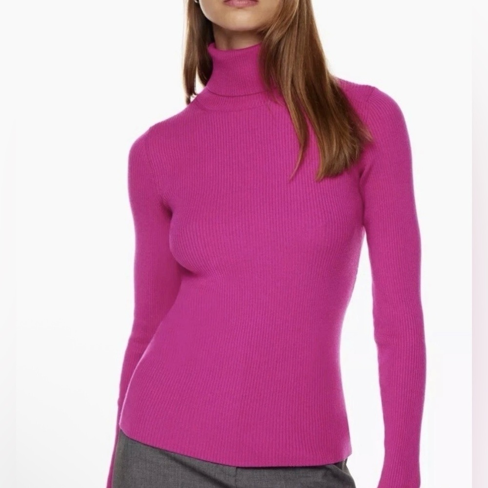 Babaton Fuchsia Compel Ribbed Turtleneck Sweater - Size S